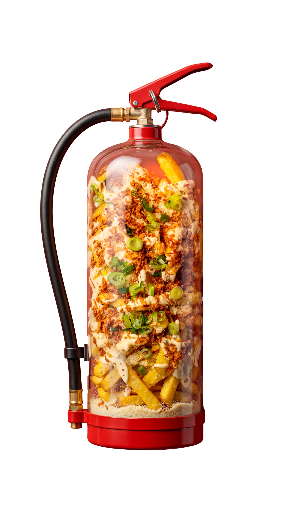 Fire extinguisher loaded with dirty fries