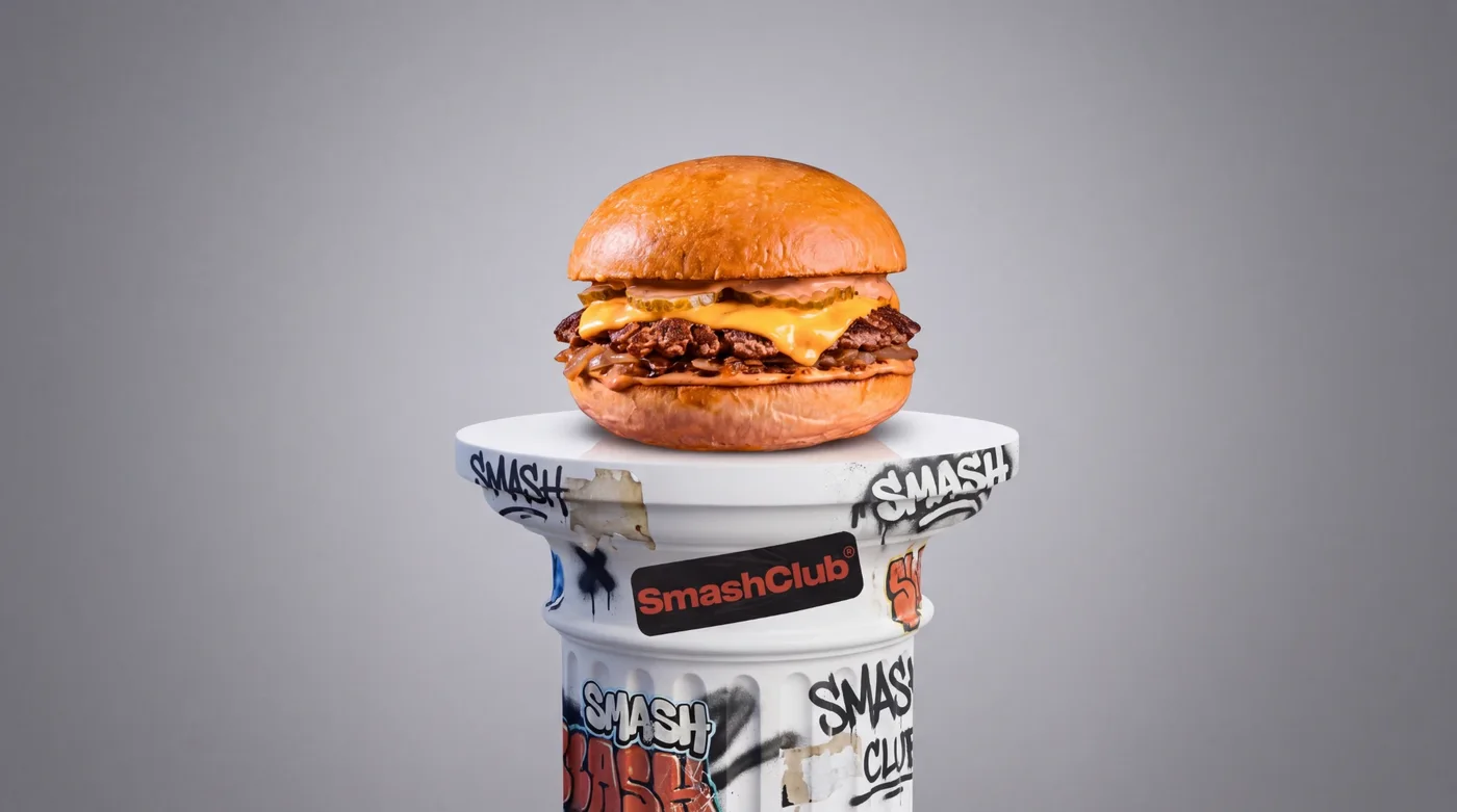 The Oklahoma burger on a graffiti pedestal